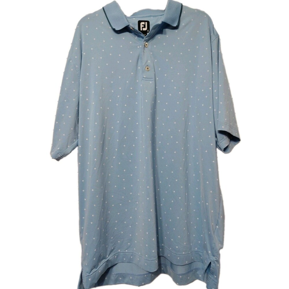 FootJoy Polo Shirt Mens XLarge Blue Casual Golf Performance FJ Triangle Pattern